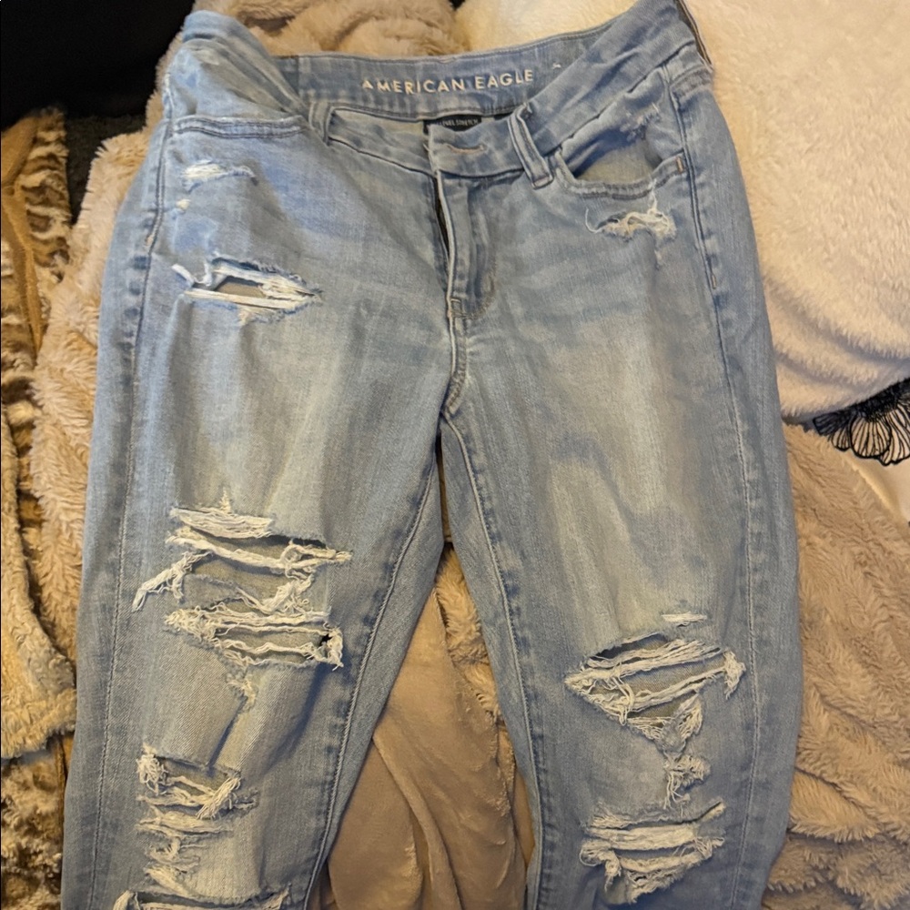 American Eagle Outfitters Women's Ripped Light Blue Jeans
